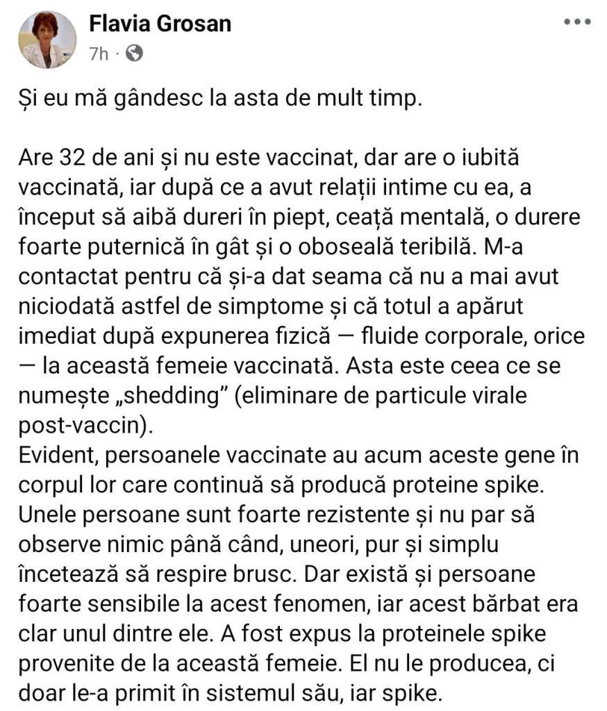 Captură de ecran postare facebook - Dr. Flavia Groșan