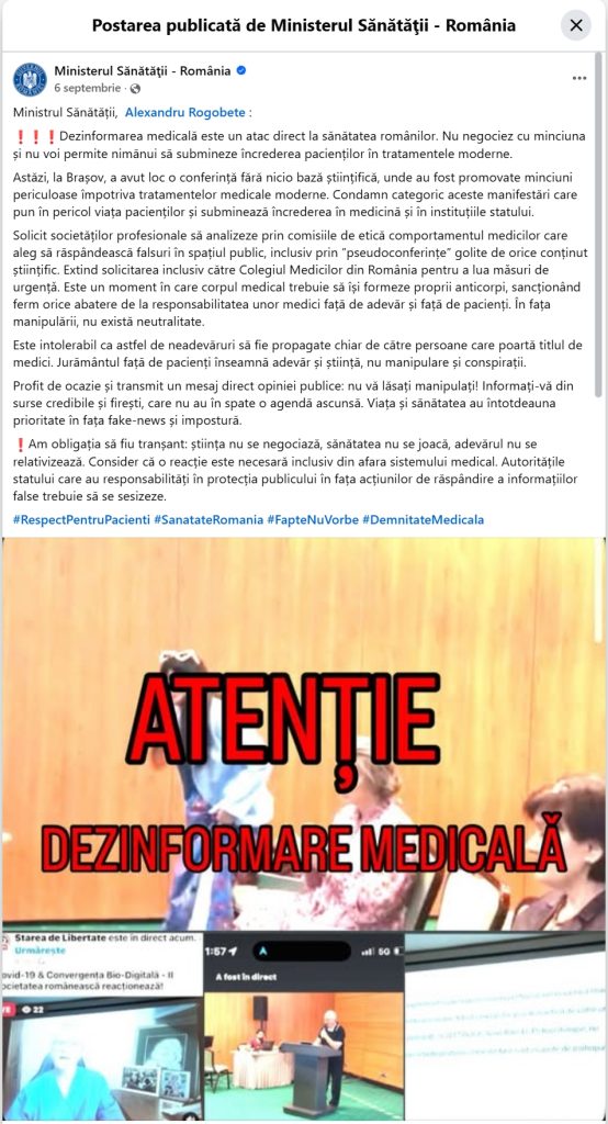 Captura ecran postare facebook - Dr. Alexandru Rogobete